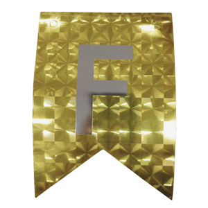 BANDERIN FELIZ CUMPLEAÑOS ORO BLANCO HOLOGRÁFICO