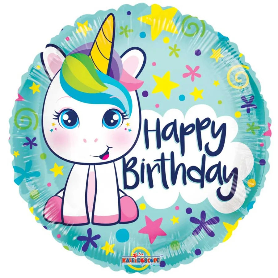 GLOBO METALICO 18" CUMPLEAÑOS HAPPY BIRTHDAY UNICORNIO