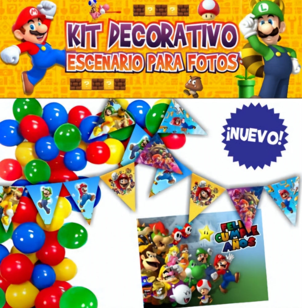 KIT DECORATIVO ESCENARIO PARA FOTOS ¡MARIO BROS!