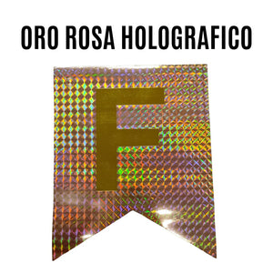 BANDERIN FELIZ CUMPLEAÑOS ORO ROSA HOLOGRAMA