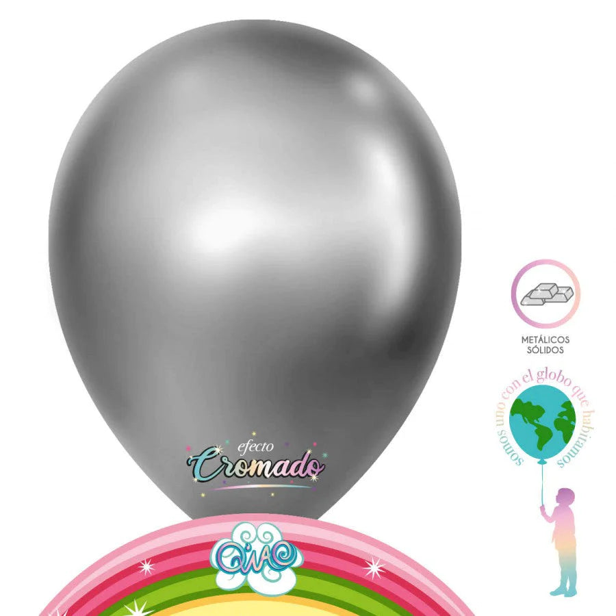 GLOBO DE LATEX 12" CHROME PLATA