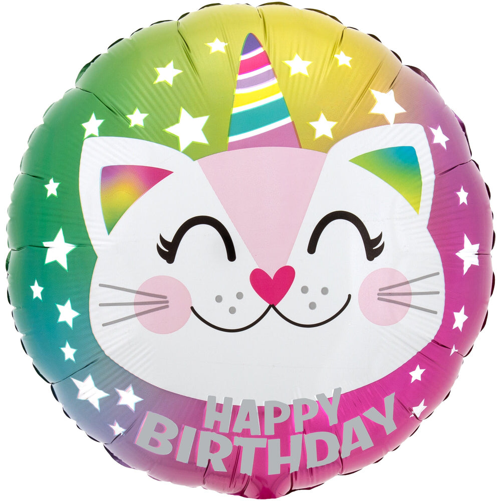 GLOBO METALICO 9"  CUMPLEAÑOS HAPPY BIRTHDAY GATO