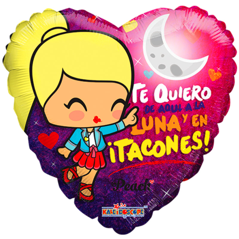 GLOBO METALICO 18" AMOR TE QUIERO DE AQUI A LA LUNA Y EN ¡TACONES!