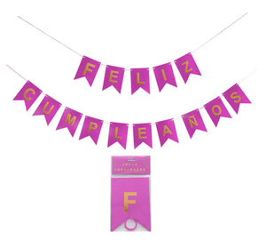 BANDERIN FELIZ CUMPLEAÑOS FUCSIA HOLOGRAMA