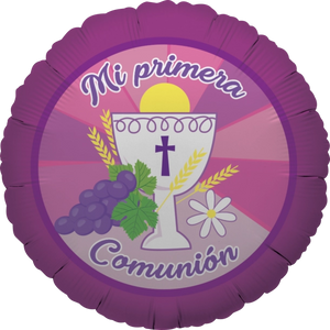 GLOBO METALICO 18" RELIGION MI PRIMERA COMUNION ROSA